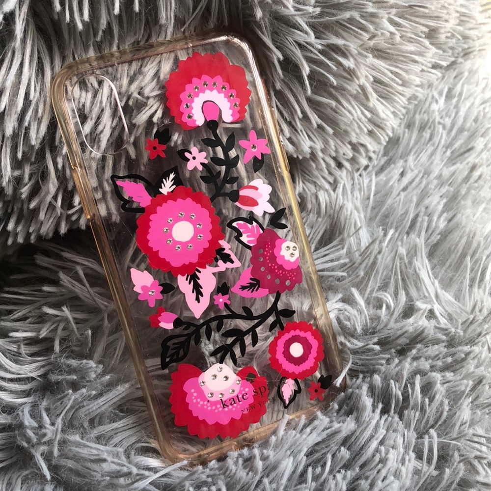 iPhone X case, red/pink flowers, Kate Spade